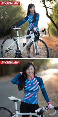 Miniatura 20 de Mysenlan - Conjunto de camiseta de manga larga transpirable para mujer, pantalones largos acolchados 3D, camisa de bicicleta, ropa de ciclismo