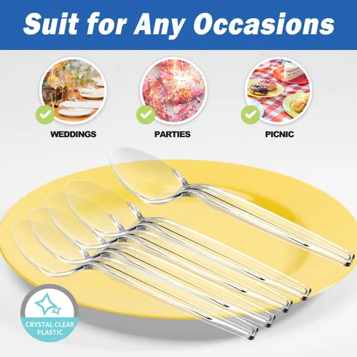 Miniatura 7 de POSATE Cucharas de plástico resistentes, material desechable de grado alimenticio, transparente, paquete de 30