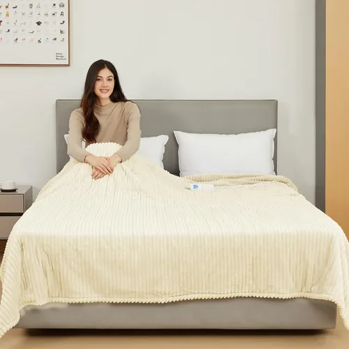 Miniatura 7 de Manta térmica eléctrica tamaño Queen, manta térmica de franela suave de calentamiento rápido de 84 x 90 pulgadas con temporizador de 8 horas, 6