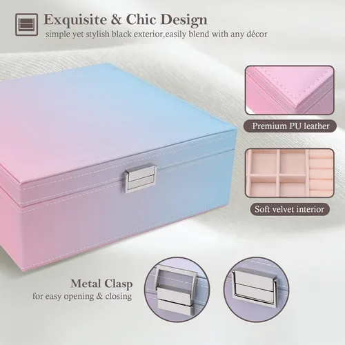 Miniatura 5 de ProCase Joyero para mujeres, niñas, novia, esposa, regalo ideal, organizador de joyas de cuero grande con dos capas para aretes, pulseras, anillos