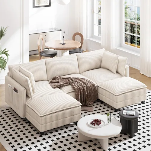 Miniatura 18 de Vesgantti 74" Cloud Couch for Living Room, 2 Seaters Deep Seat Sectional Modular Sofa, Double Cushion Corduroy Small Sofas Living Room Couches for
