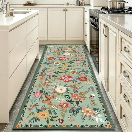 Miniatura 26 de Ukeler - Alfombra rústica con diseño floral para sala, dormitorio, comedor, Country rústico, Azul (luxury blue)