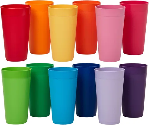 Miniatura 12 de US Acrylic Newport Vasos de Agua Apilables de Plástico Irrompible de 20 Onzas en 4 Colores Costeros Juego de 12 Vasos para Beber Reutilizables