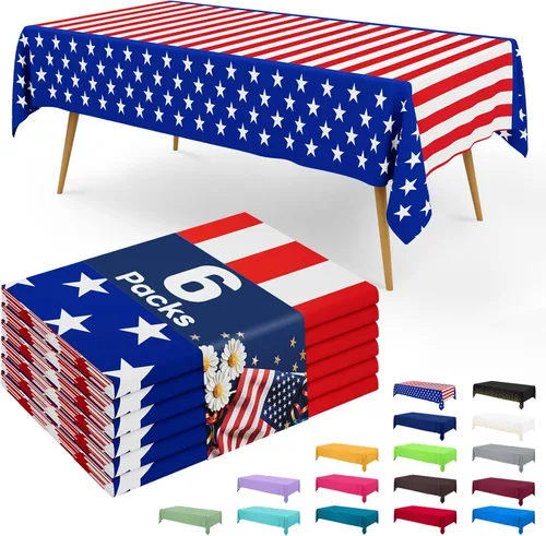 Miniatura 109 de Smiry - Juego de 6 manteles desechables, 54 x 78 pulgadas, manteles impermeables rectangulares para fiestas, cubierta de mesa de plástico
