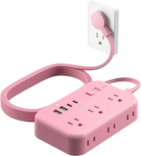 Miniatura 13 de Regleta de alimentación NTONPOWER con cable de extensión plano de 25 pies, con 6 salidas y 4 puertos USB (2 USB C), enchufe plano, múltiples Blanco