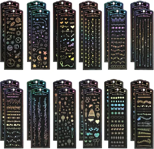 Miniatura 8 de 24 hojas de calcomanías holográficas Kpop, calcomanías coreanas para fotocartas, autoadhesivas, con purpurina transparente, estrellas, lunas, Color-a