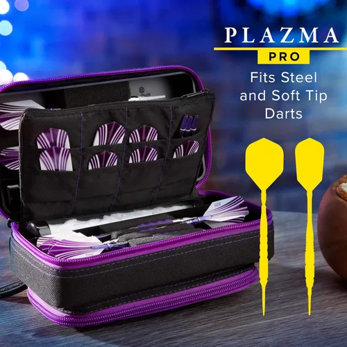 Miniatura 6 de Casemaster Plazma Pro - Estuche para 6 dardos suaves y de punta de acero, cuenta con gran bolsillo frontal para dispositivos móviles, tubos