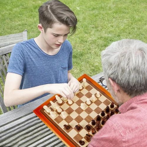 Miniatura 7 de Juegoal Juego de ajedrez y damas de madera de 12 pulgadas con cajón de almacenamiento, juegos de mesa portátiles para niños y adultos