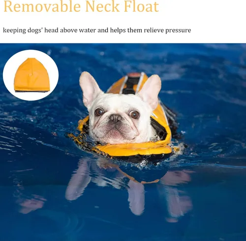 Miniatura 2 de Mklhgty Chaleco salvavidas para perros, chaleco salvavidas reflectante para perro con flotador de cuello extraíble y alta flotabilidad para nadar