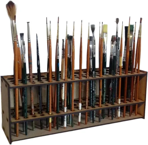 Organizador de pinceles de madera para pintura, soporte de almacenamiento de 67 agujeros, soporte para pinceles de arte para niños
