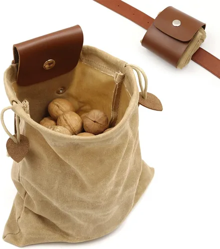 Bolsa de forrajeo de lona encerada de piel sintética, plegable, para exteriores, bolsa de forrajeo para caza de hongos, cinturón de bushcraft, Caqui
