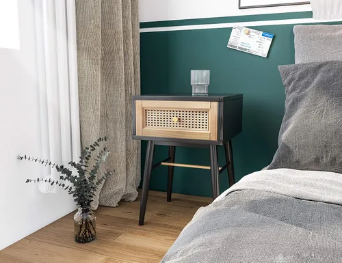 COZAYH Mesita de noche de estilo granja moderna completamente ensamblada con líneas limpias, mesa auxiliar con 1 cajón, negro