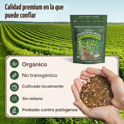 Miniatura 7 de Seedboy Semillas orgánicas sin OMG, mezcla de ensalada fresca, mezcla de microverduras cultivadas en Estados Unidos con alfalfa, brócoli, rábano