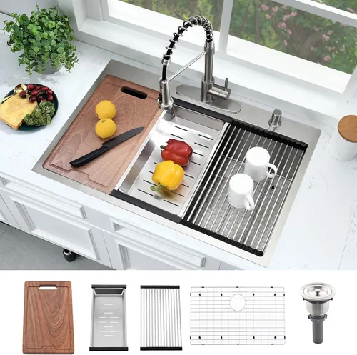 Miniatura 10 de Black-Bokaiya - Fregadero de barra desplegable de 15 x 15 pulgadas, fregadero de cocina pequeño de acero inoxidable, fregadero para exteriores