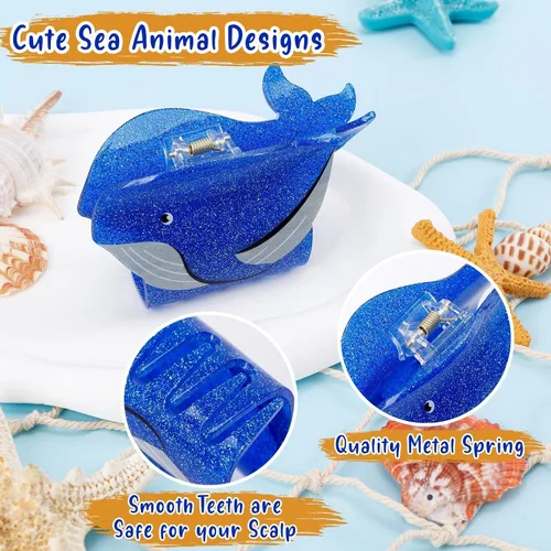 Miniatura 2 de 4 pinzas de pelo de animales marinos para mujeres y niñas, grandes, pinzas de pelo oceánicas, vida marina bajo el mar, tortuga marina, ballena