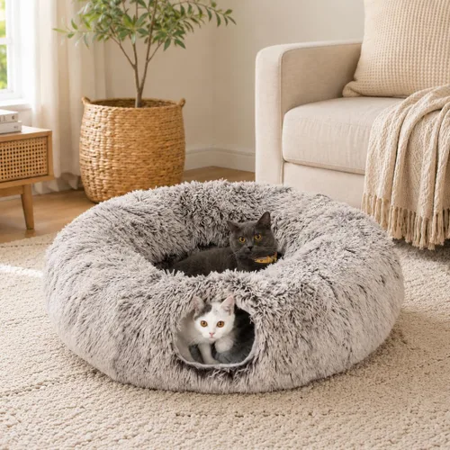 Cama de túnel de felpa cálida y esponjosa para gatos debajo del árbol de Navidad, tubo grande, juguetes de patio de juegos, 3 pies de diámetro más