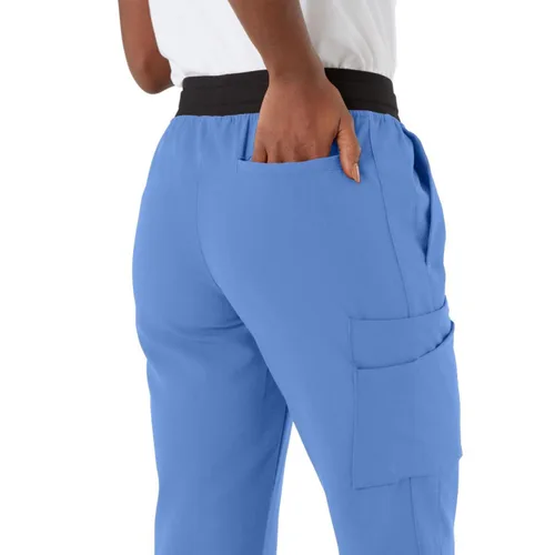 Miniatura 91 de ave. Varick - Pantalón médico de tiro medio para mujer, pierna recta, seis bolsillos, color azul caribeño, talla S