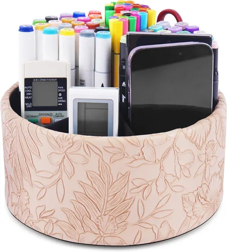 Miniatura 39 de Organizador Redondo de Cuero para Suministros de Arte, Soporte para Control Remoto, Rotación de 360 Grados, Soporte Multifuncional para Lápices
