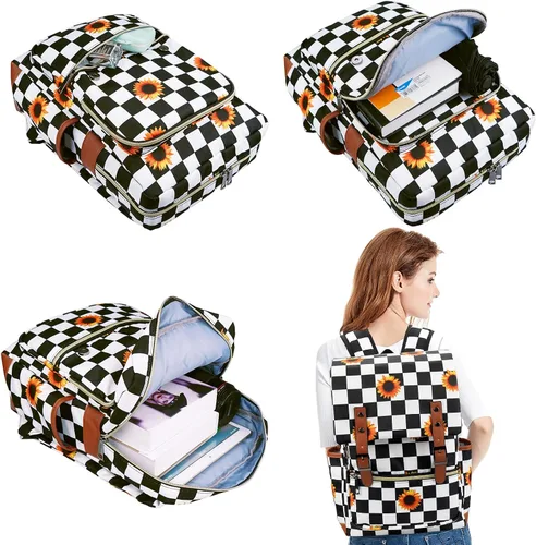 Miniatura 6 de MCWTH Mochila vintage para laptop para mujeres y hombres, bolsas escolares delgadas de 15.6 pulgadas con puerto de carga USB para estudiantes