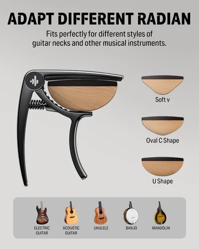 Miniatura 6 de Donner Cejilla para guitarra eléctrica y acústica DC-2, Ukelele Capo Negro con 4 púas