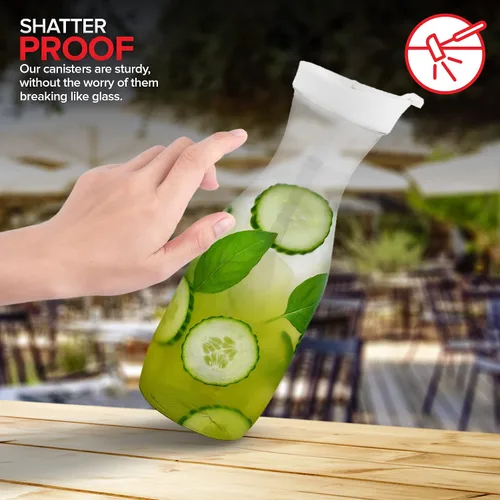Miniatura 5 de Jarra de jugo de plástico con tapas (juego de 2) jarras de 32 onzas para barra de mimosa, jarra de bebidas con tapa, botella de agua, recipiente