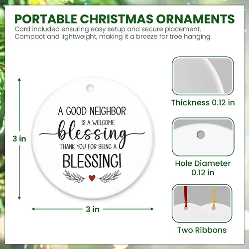 Miniatura 3 de Regalos de Navidad para Vecinos para Mujeres - Adornos de Navidad de Cerámica 2025 para Decoraciones de Árbol - Hola Vecino, Regalos de Amistad