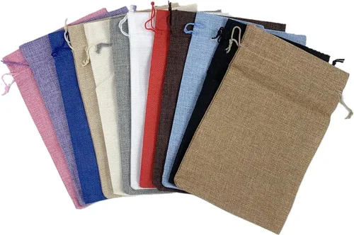 Miniatura 67 de Palmhomee Paquete de 20 bolsas de regalo de arpillera con cordón, bolsas de joyería de lino, bolsas de yute de boda para joyas y bolsas