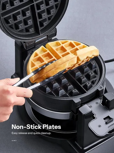 Miniatura 2 de Yabano Fabricante de Gofres Belga - Plancha para Gofres Rotativa Profesional con Tecnología de Doble Volteado, Placas Antiadherentes, Bandeja