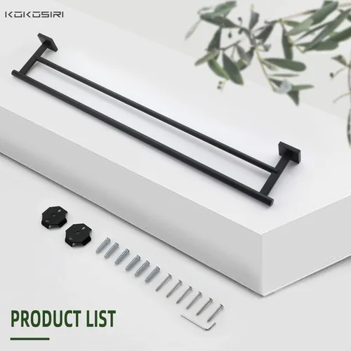Miniatura 9 de KOKOSIRI Toalleros dobles de 32 pulgadas para baño, color negro mate, soporte para toallas de baño de 32 pulgadas para pared de baño, acero