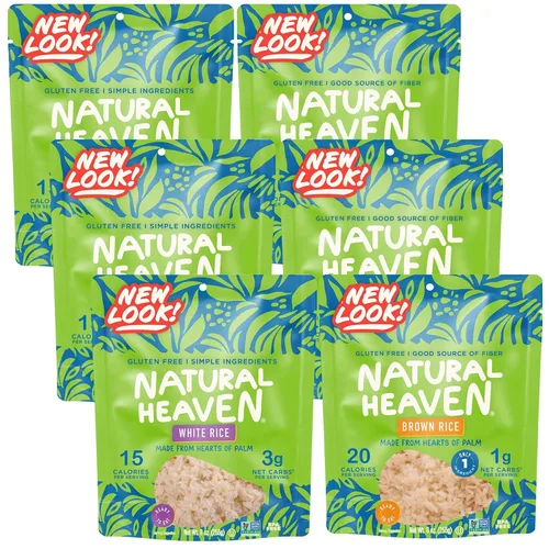 Natural Heaven Arroz blanco y integral, variedad de corazones de palma, paquete de 6 – Naturalmente rico en potasio, arroz vegetariano bajo en