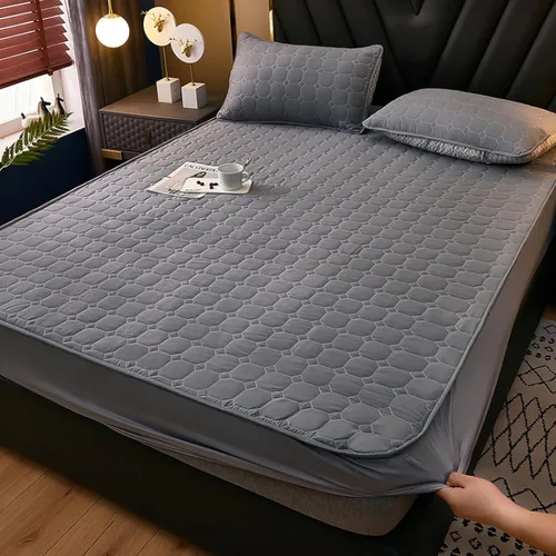 Miniatura 3 de FCLDESHOP Funda de cama, sábanas bajeras gruesas y acolchadas de color sólido, para habitación de los niños, con estampado de animé, geometría, 59.1