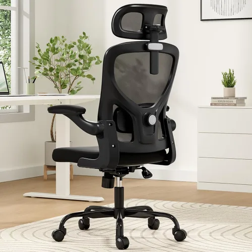 Miniatura 9 de Silla de oficina ergonómica, silla de escritorio de oficina en casa con reposacabezas, silla de computadora de respaldo alto con reposabrazos