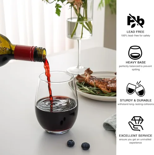 Miniatura 2 de Juego de copas de vino sin tallo de 4, copas de vino tinto y blanco de 13.5oz para uso diario, para recibir invitados, bar en casa, fiesta nocturna