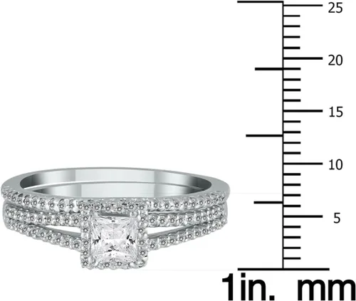 Miniatura 4 de Juego de diamantes de talla princesa TW de 12 quilate en oro blanco de 10 quilates