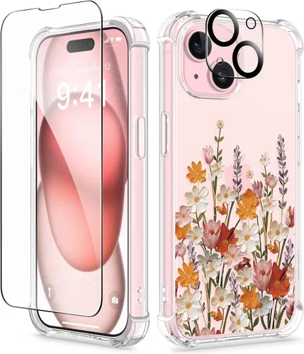 Miniatura 14 de GVIEWIN - Funda floral para iPhone 14 de 6.1 pulgadas, protector de pantalla + protector de lente de cámara, no se amarillenta, a prueba de golpes