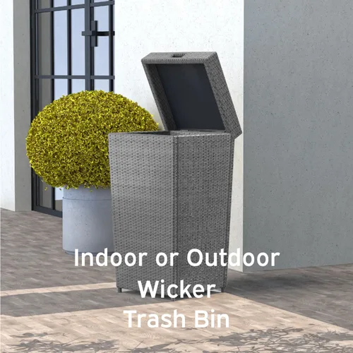 Miniatura 3 de Nestl Bote de basura gris para exteriores de 30 galones con tapa, cubo de basura de mimbre para patio