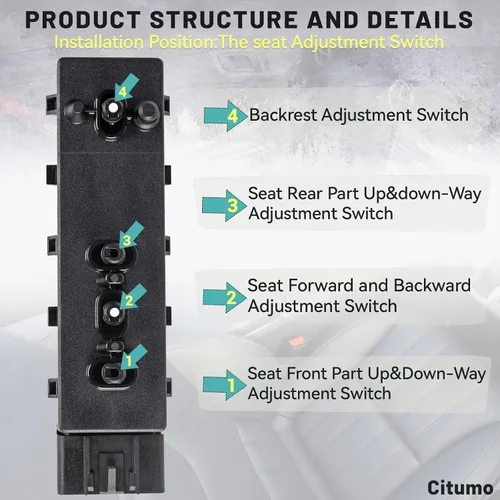 Miniatura 5 de 25974714 Interruptor de asiento eléctrico Interruptor de ajuste delantero izquierdo lado del conductor para Buick Chevy Cadillac GMC Ajustador Botón