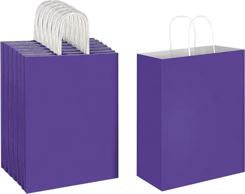 Miniatura 12 de Oikss - Paquete de 50 bolsas de papel kraft marrón natural con asas, tamaño grande, 10x5x13, para regalos de cumpleaños, compras al por menor
