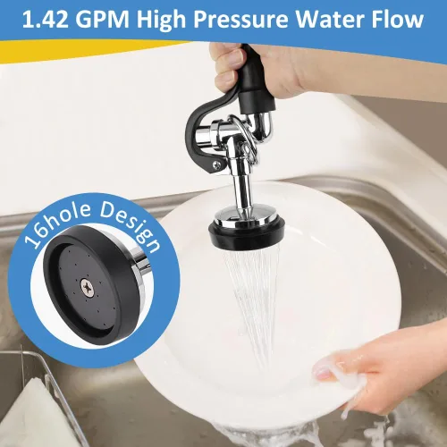 Miniatura 3 de Pulverizador de preenjuague de 1.42 GPM de alta presión para fregadero comercial para grifos industriales de restaurantes, válvula de pulverización