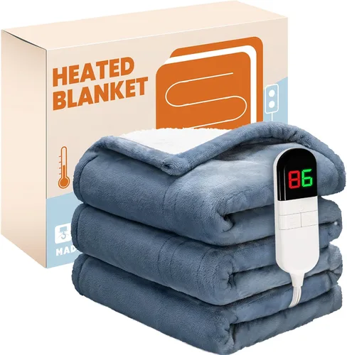 Manta Eléctrica Térmica, Manta Térmica de Franela y Sherpa de 50"x60", Manta de Forro Polar Suave de Calentamiento Rápido con 6 Niveles de