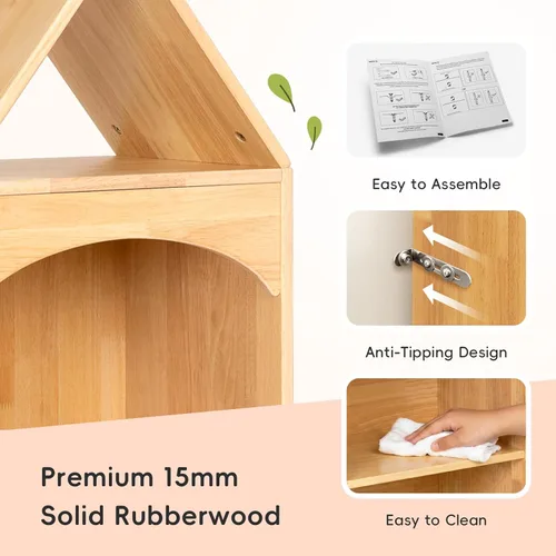Miniatura 7 de OOOK Rubberwood Montessori - Estante organizador y almacenamiento de juguetes de 3 niveles, armario esquinero de madera para habitación de niños