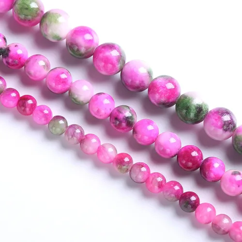 Miniatura 4 de 38 cuentas sueltas de jade persa rosa y verde de 0.394 pulgadas para hacer joyas, pulseras y collares Jade persa verde rosa