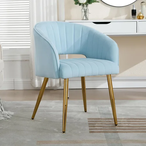 Miniatura 10 de ABET Silla de escritorio con ruedas, silla de terciopelo para oficina en casa, sillón giratorio con base dorada, sillas decorativas modernas Crema