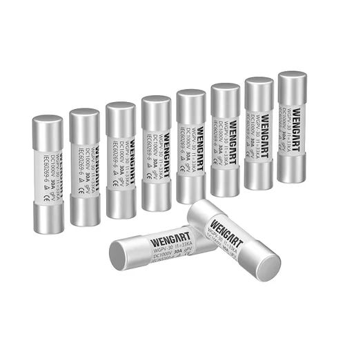 Fusibles Solares Wengart WGPV-30, CC1000V 30Amp, 10x38mm, I133kA, Fusibles Fotovoltaicos Rápidos para Aplicaciones Fotovoltaicas Solares, 10 piezas