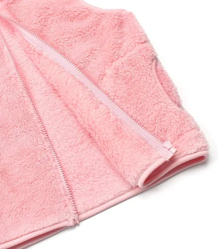 Miniatura 6 de JESKIDS Chaleco de forro polar Sherpa para niñas, ligero, color liso, linda chaqueta con bolsillos, 2-11 años
