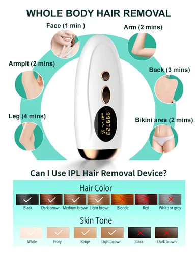 Miniatura 7 de At-Home - Dispositivo de depilación láser IPL para mujeres y hombres, depilación permanente, 999,999 parpadeos, removedor de vello sin dolor