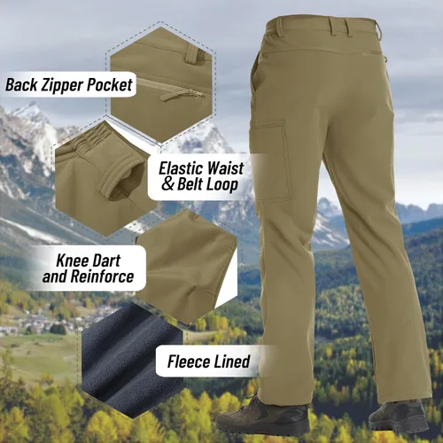Miniatura 6 de TACVASEN Pantalones de senderismo para hombre, con forro polar, pantalones de trabajo cargo con 5 bolsillos para pesca, campamento y viajes