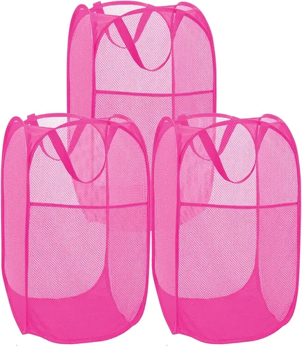 Miniatura 25 de BATTOO Cesta de lavandería emergente de malla fuerte de lujo con bolsillo lateral, plegable para cuarto de lavandería, baño, habitación de niños