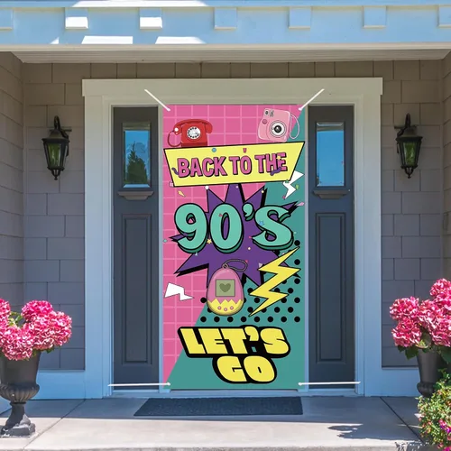 Miniatura 4 de Cartel de regreso a la puerta de los 90 Decoraciones retro de fiesta de los años 90 para hombres y mujeres Suministros de fiesta de telón