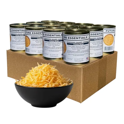 Miniatura 10 de Future Essentials Queso cheddar afilado liofilizado - Lata #2.5 - Suministro de alimentos de emergencia - Vida útil de 25 años - Fabricado